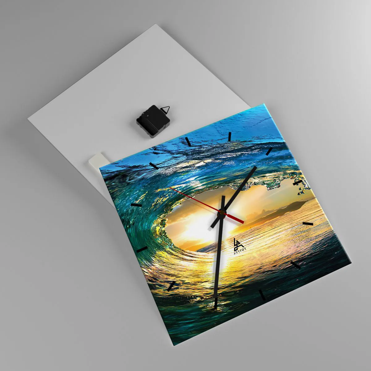 Wanduhr - Glasuhr - In einem smaragd-goldenen Kristall - 40x40 cm