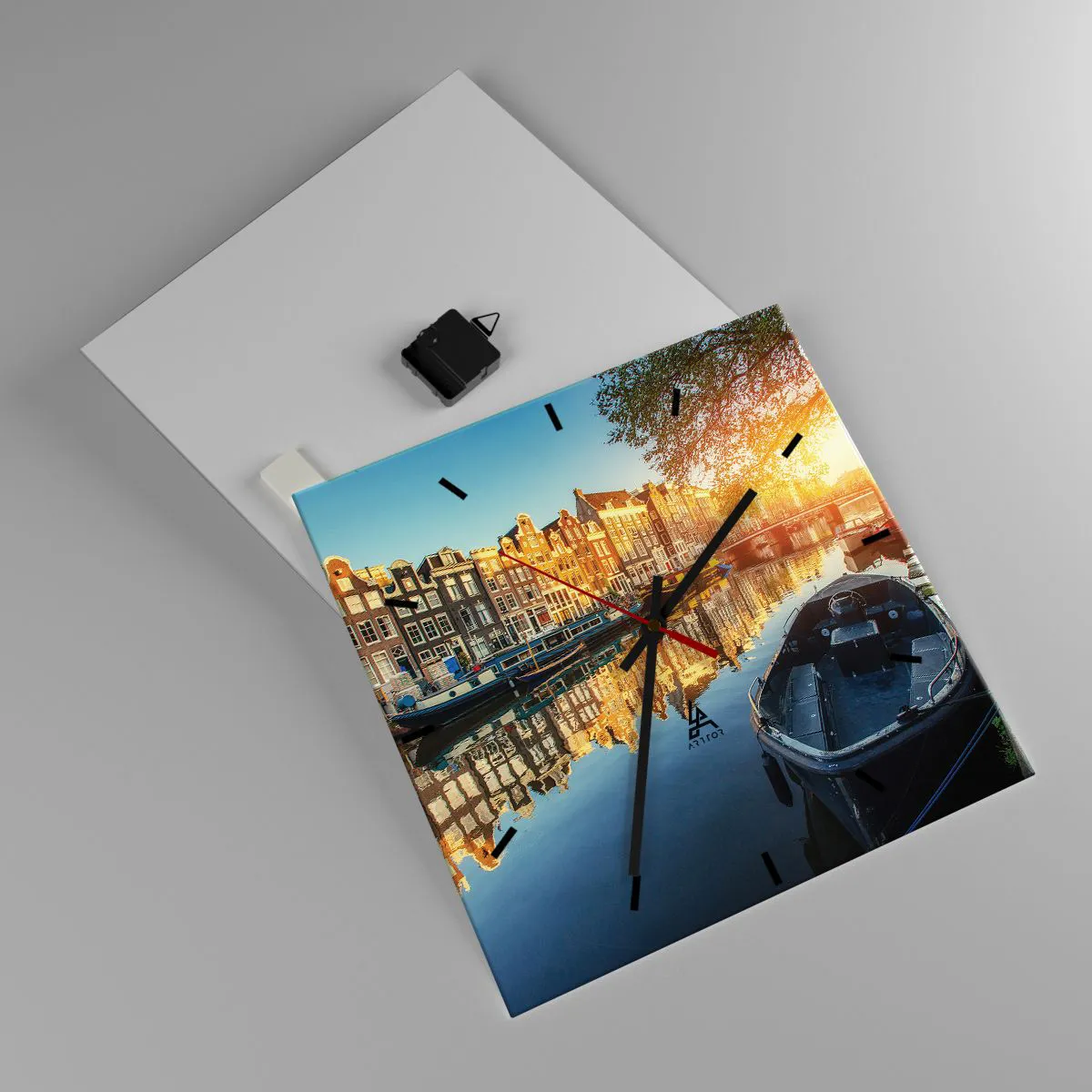 Ceas de perete - Ceas pe sticlă - Dimineața în Amsterdam - 40x40 cm