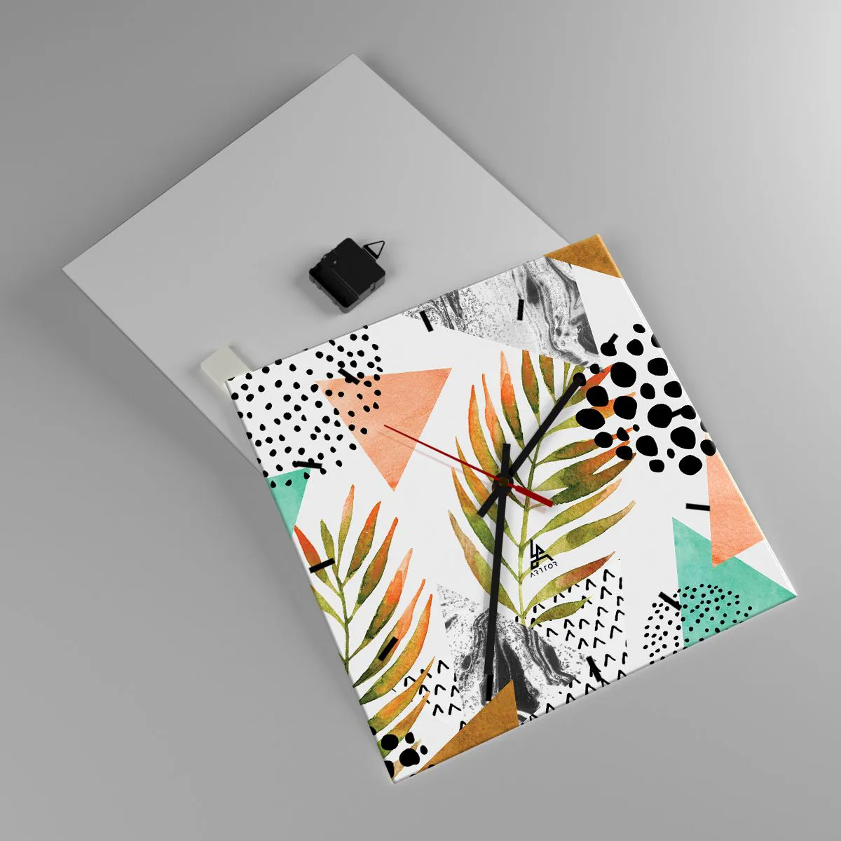 Ceas de perete - Ceas pe sticlă - Decorațiuni cu frunze de palmier - 40x40 cm