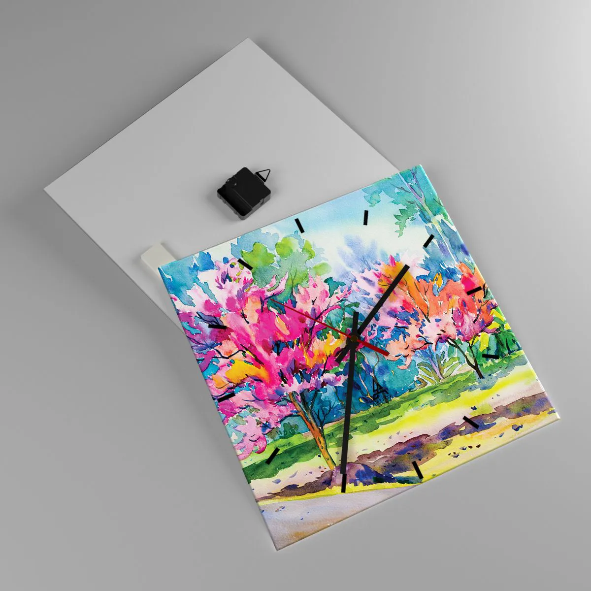 Horloge murale - Pendule murale - Jardin arc-en-ciel à la lumière du printemps - 40x40 cm