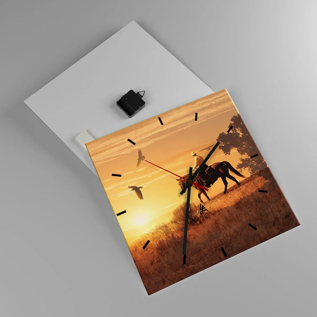 Relógio de parede - Relógio em vidro - Sozinho em toda a pradaria - 40x40 cm