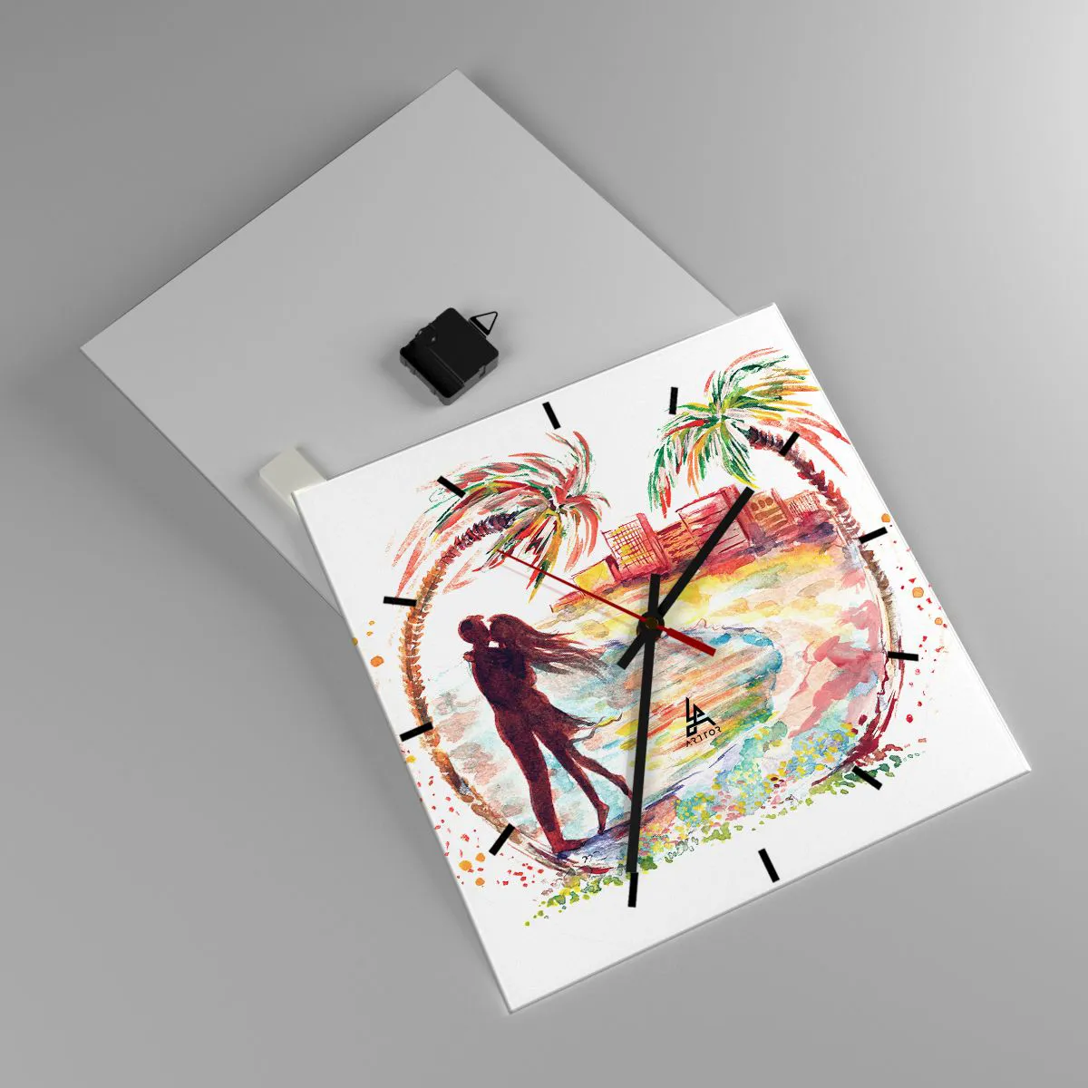 Wanduhr - Glasuhr - Romantischer Urlaub - 40x40 cm