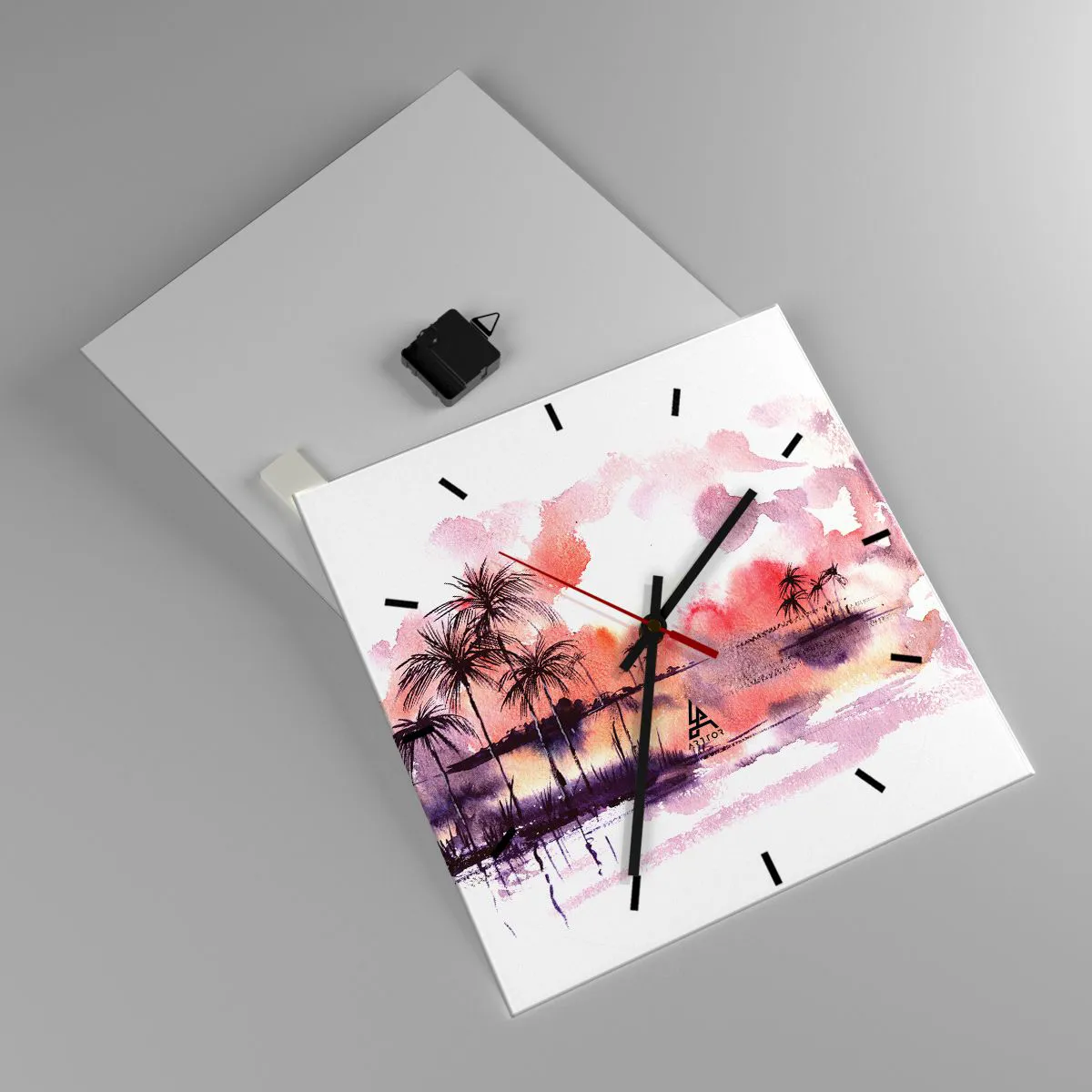Väggklocka - Klocka på glas - Tropikens ro i rött - 40x40 cm