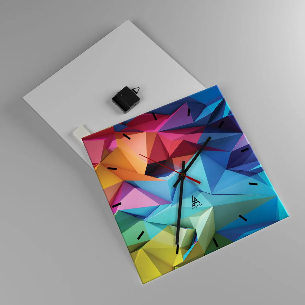 Relógio de parede - Relógio em vidro - Arco-íris de origami - 40x40 cm