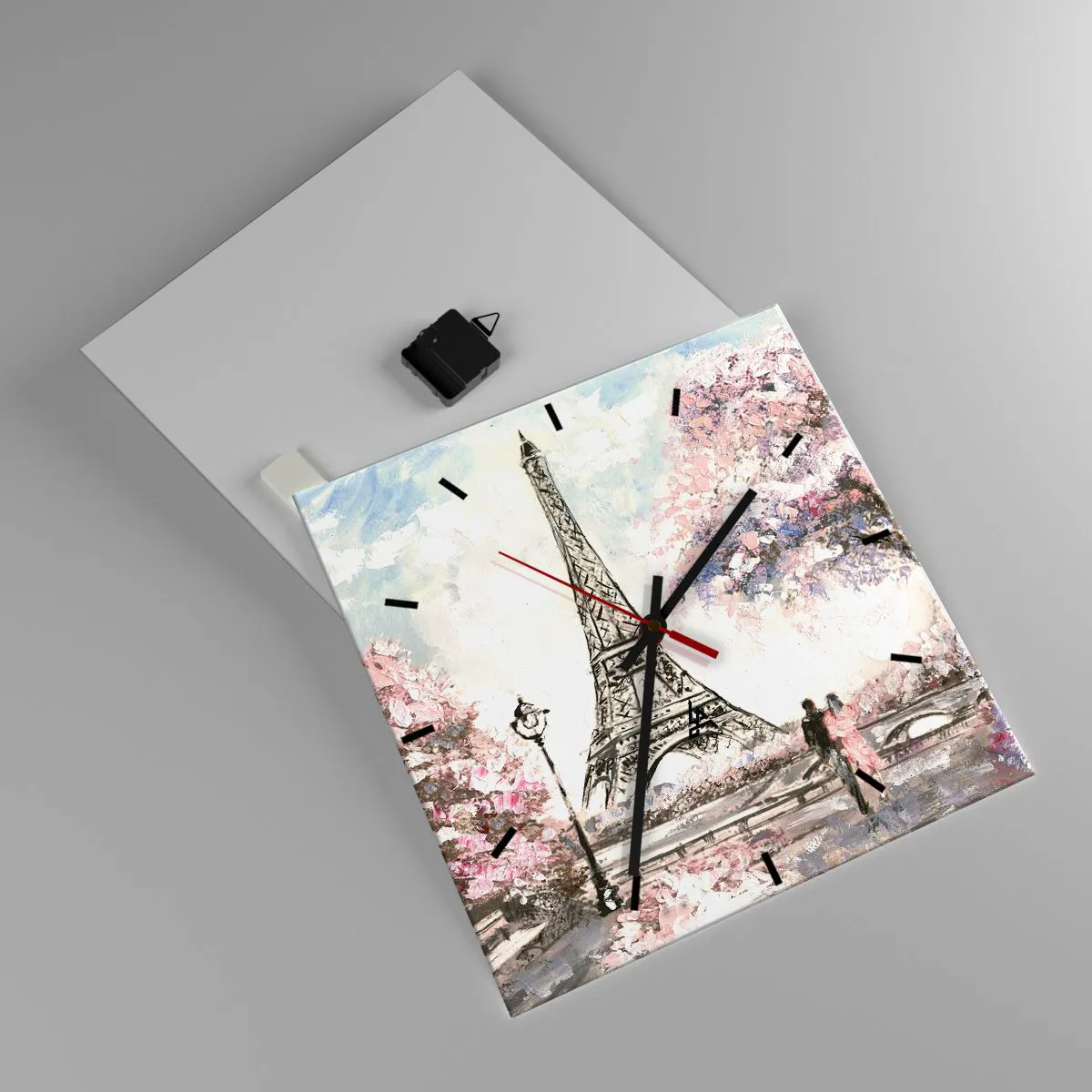 Wanduhr - Glasuhr - Aprilspaziergang durch Paris - 40x40 cm