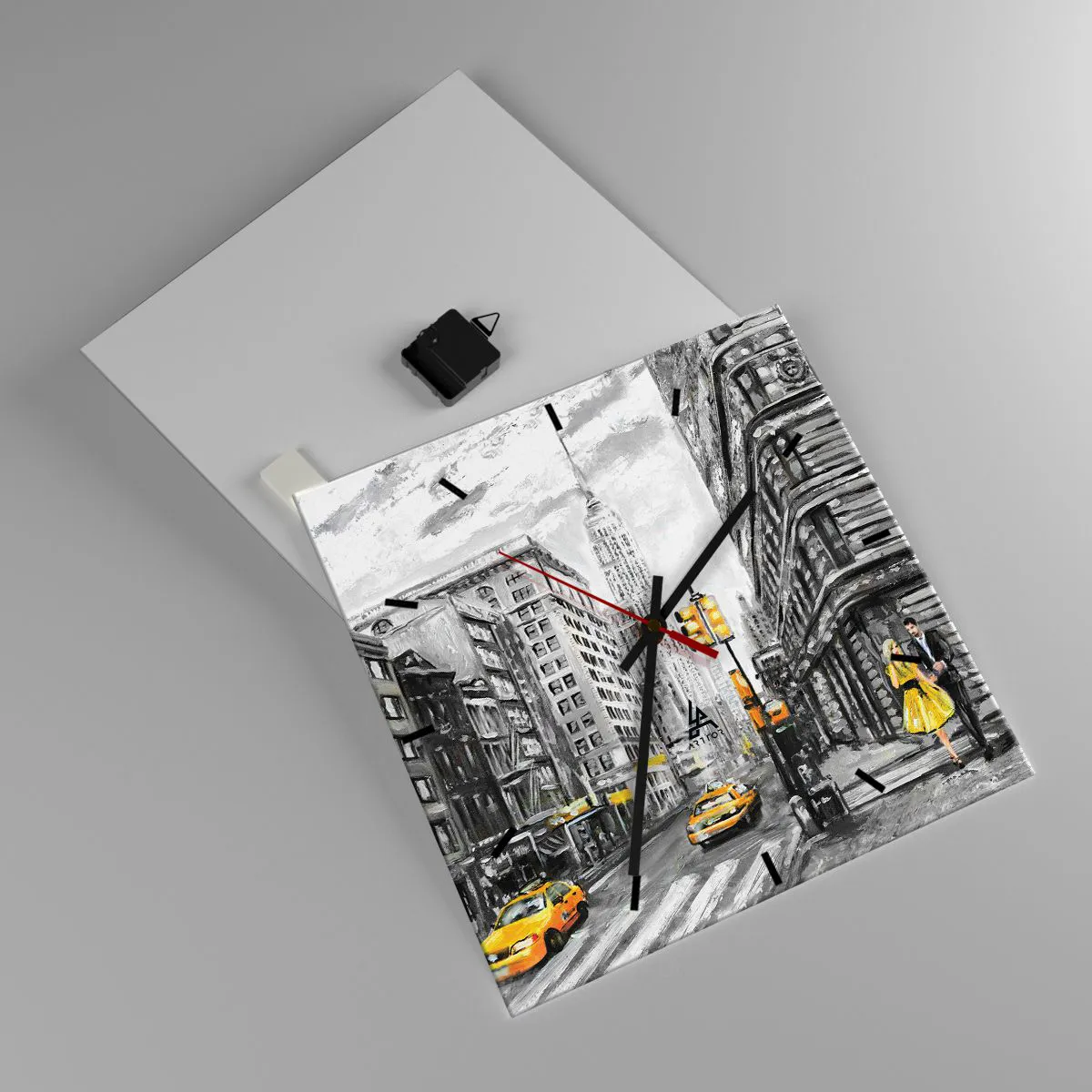 Väggklocka - Klocka på glas - New York berättelse - 40x40 cm