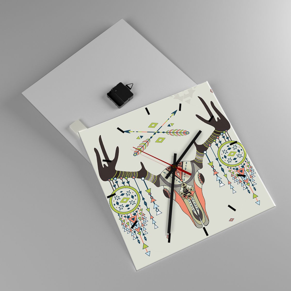 Modern Wanduhr 40x40cm Analog Glasuhr Hirsch Mandala Spiritualität