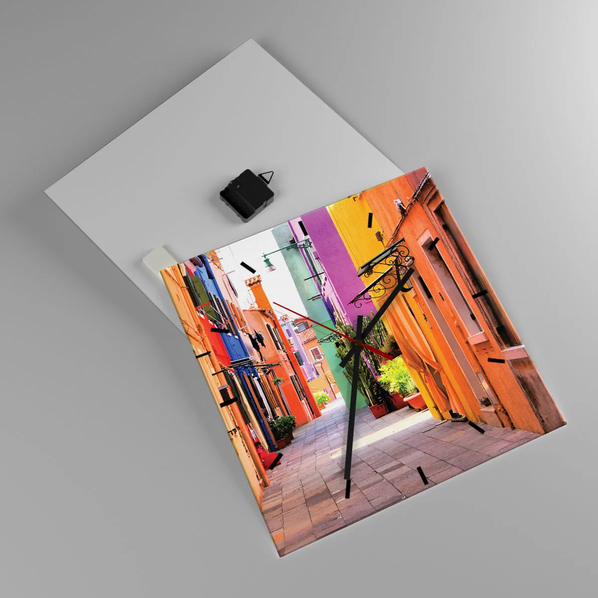 Wanduhr - Glasuhr - Regenbogengasse - 40x40 cm