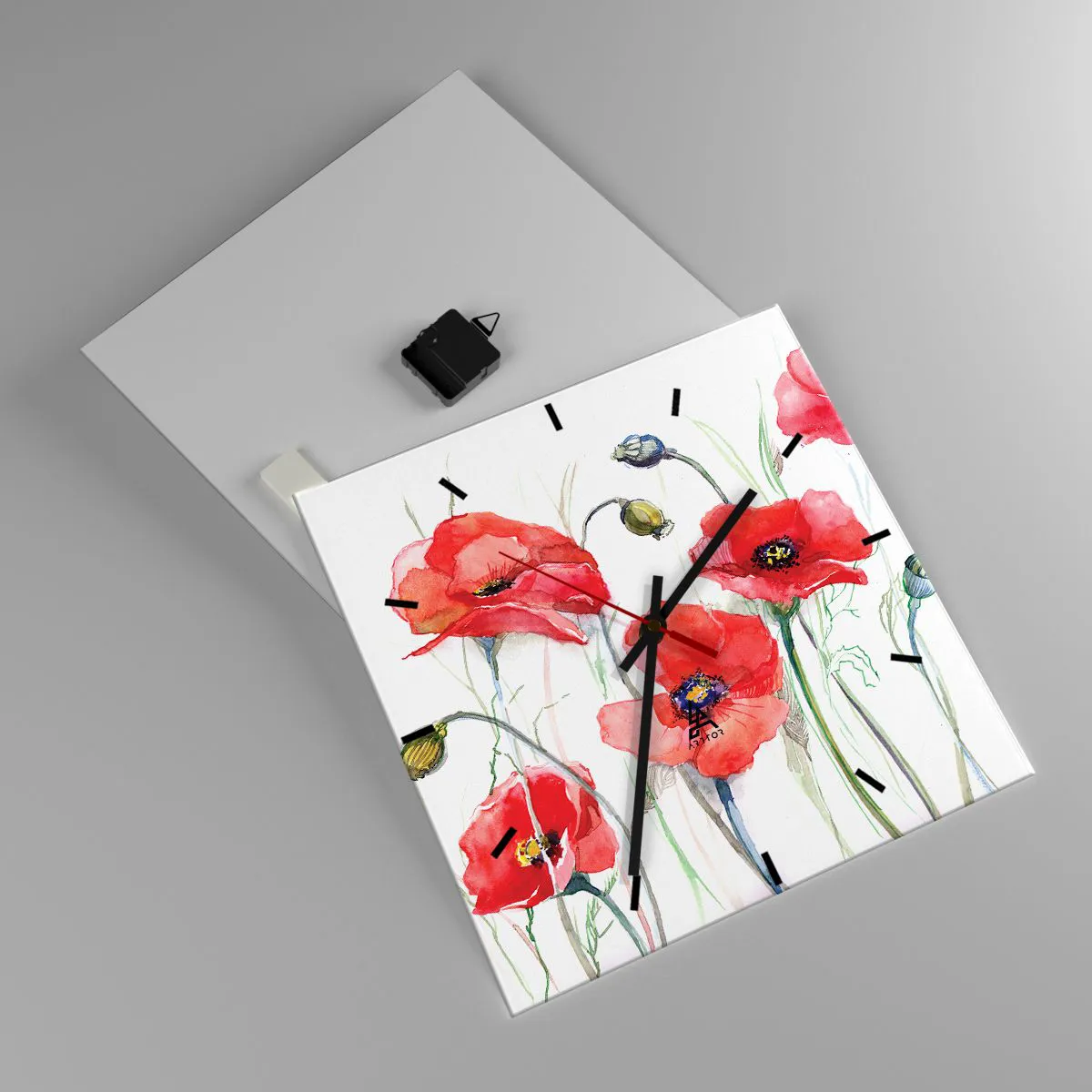 Ceas de perete - Ceas pe sticlă - Flori poloneze - 40x40 cm