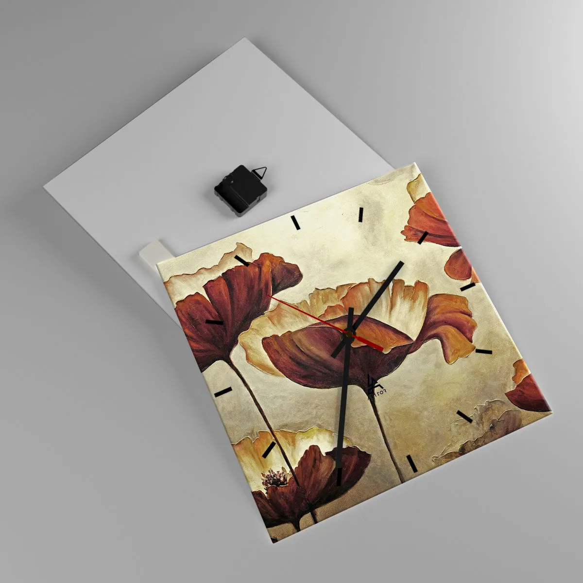 Väggklocka - Klocka på glas - Ängsblommor - 40x40 cm