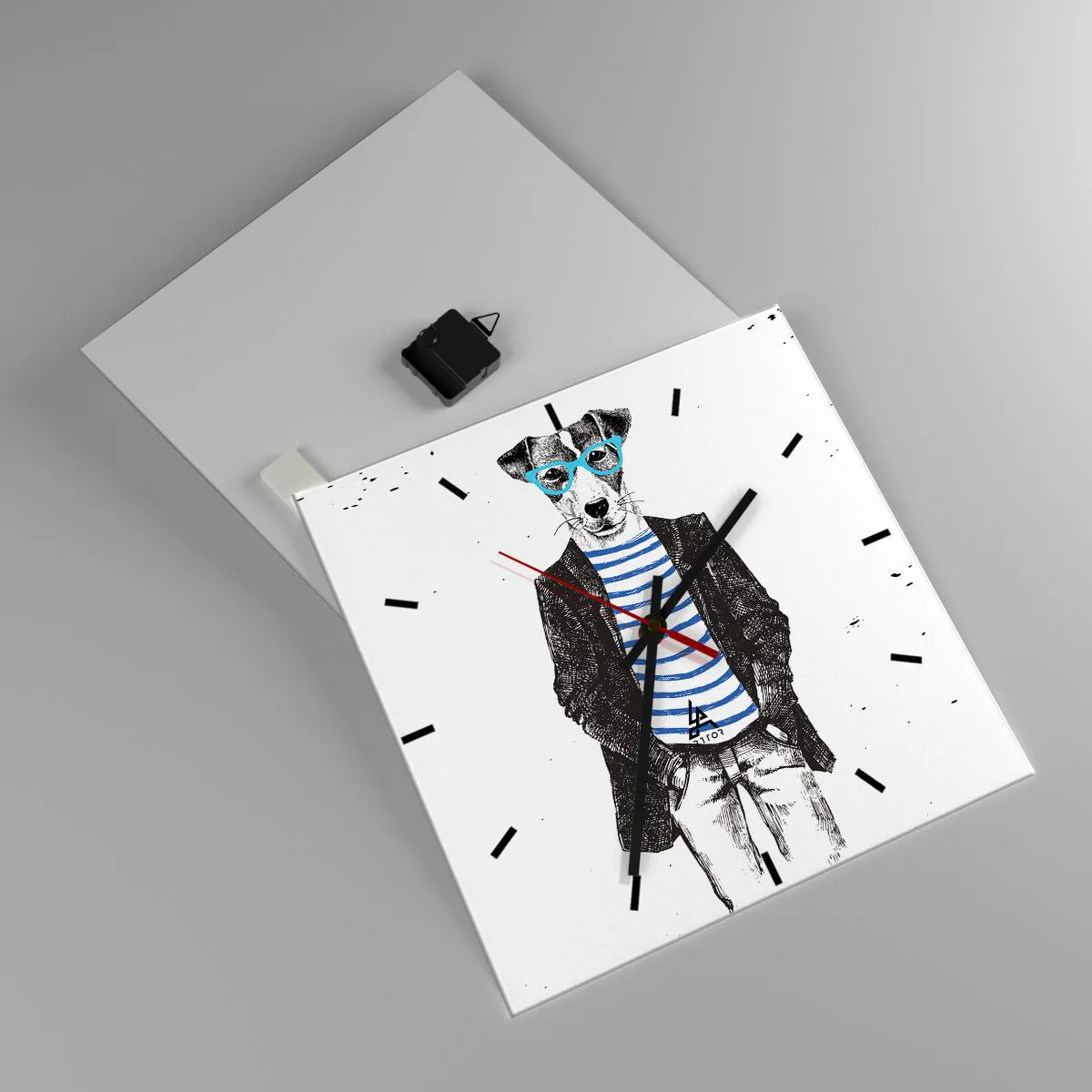 Wanduhr - Glasuhr - Auf den Charme des Hundes - 40x40 cm