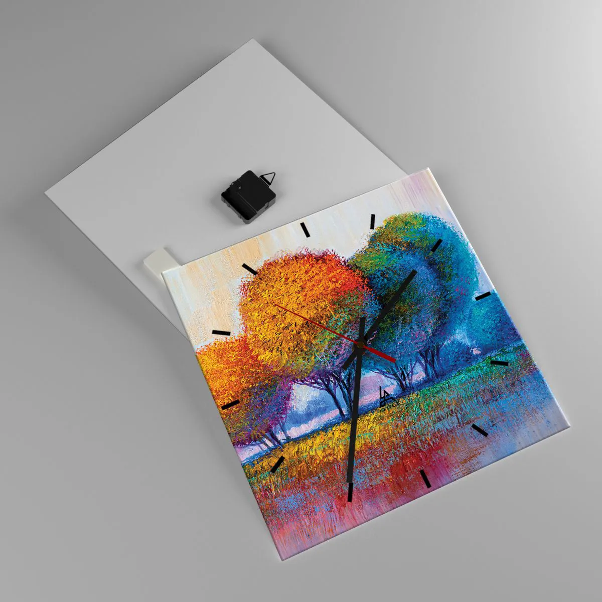 Wall clock - Clock on glass - Cluster of Dashing Colours - 40x40 cm