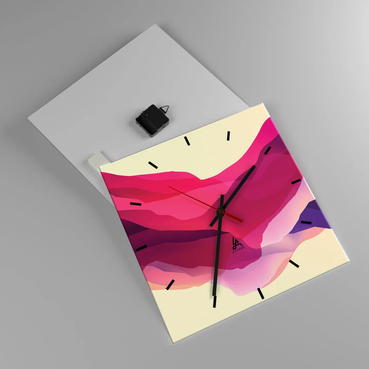 Ceas de perete - Ceas pe sticlă - Valuri de violet - 40x40 cm