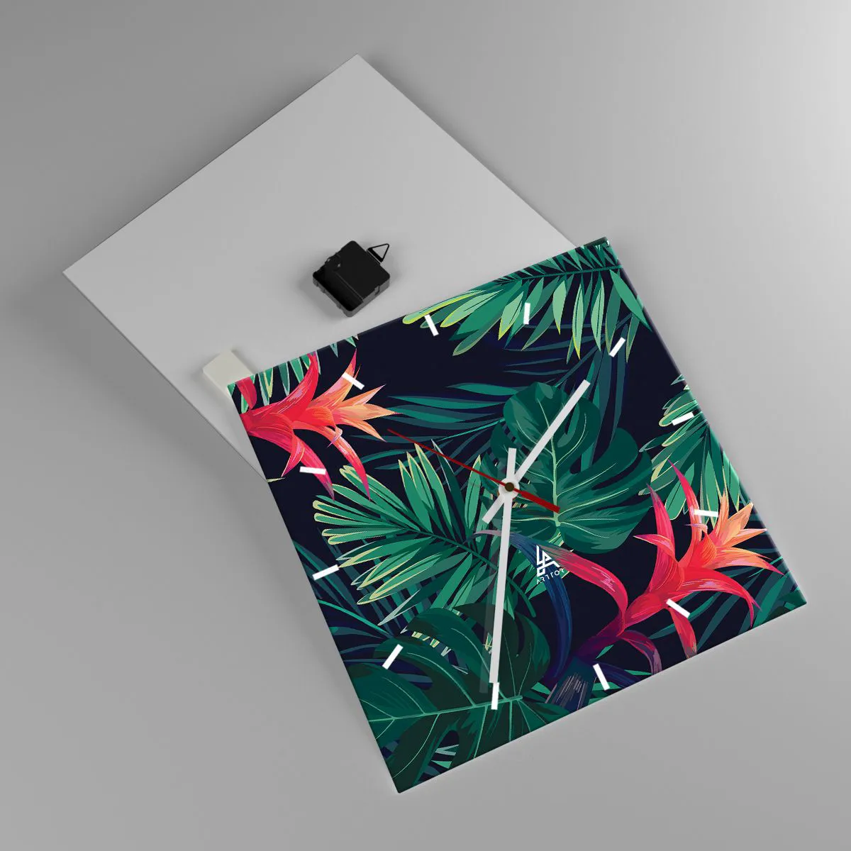 Reloj de pared - Reloj de vidrio - Encender el color verde - 40x40 cm