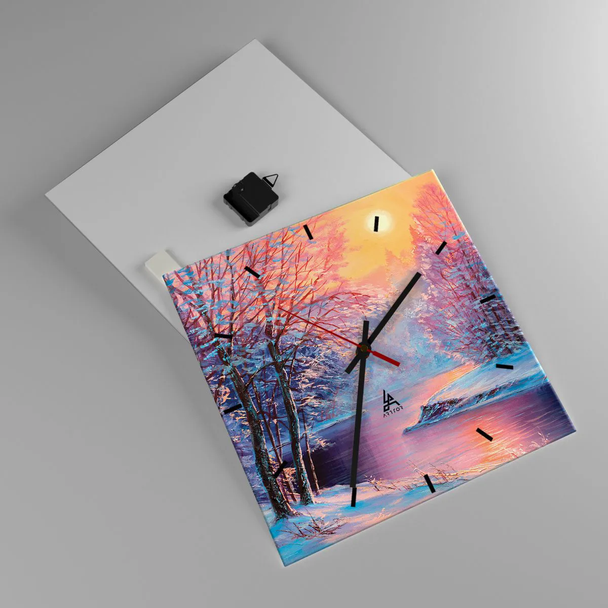 Ceas de perete - Ceas pe sticlă - Culorile iernii - 40x40 cm