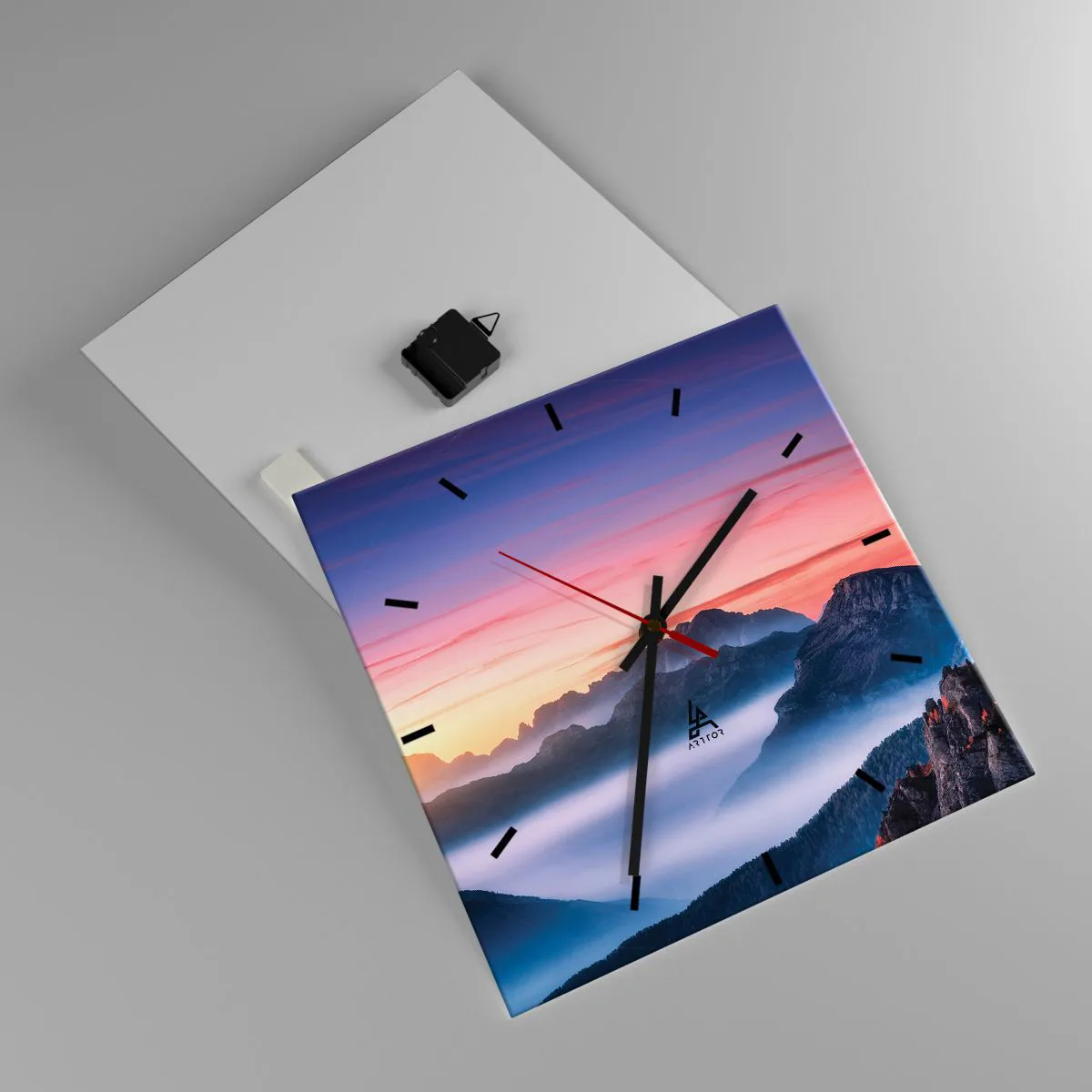 Wanduhr - Glasuhr - Über die Täler - 40x40 cm