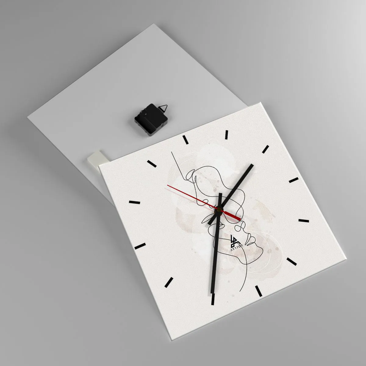 Ceas de perete - Ceas pe sticlă - Încurcați într-o îmbrățișare - 40x40 cm