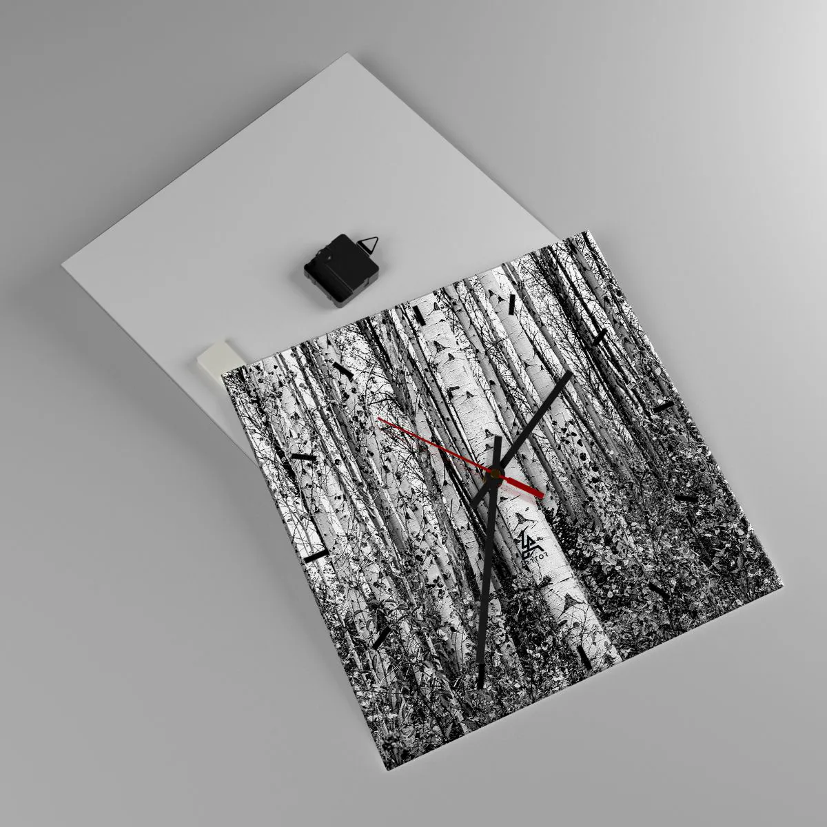 Reloj de pared - Reloj de vidrio - Columnas de abedules - 40x40 cm