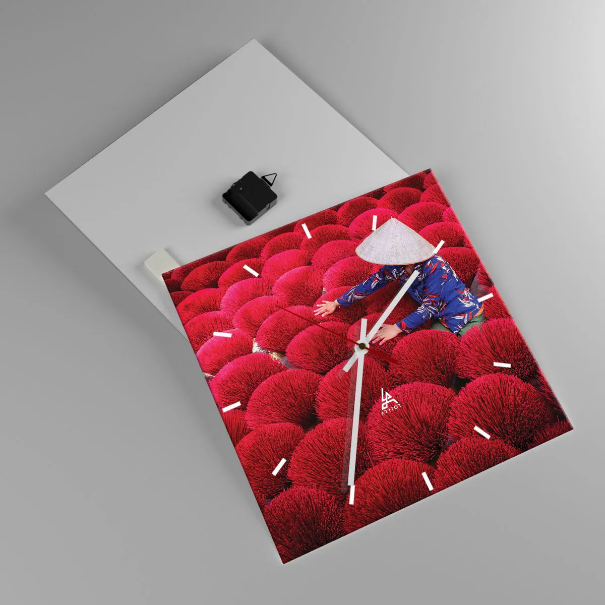 Ceas de perete - Ceas pe sticlă - Într-un câmp de orez - 40x40 cm