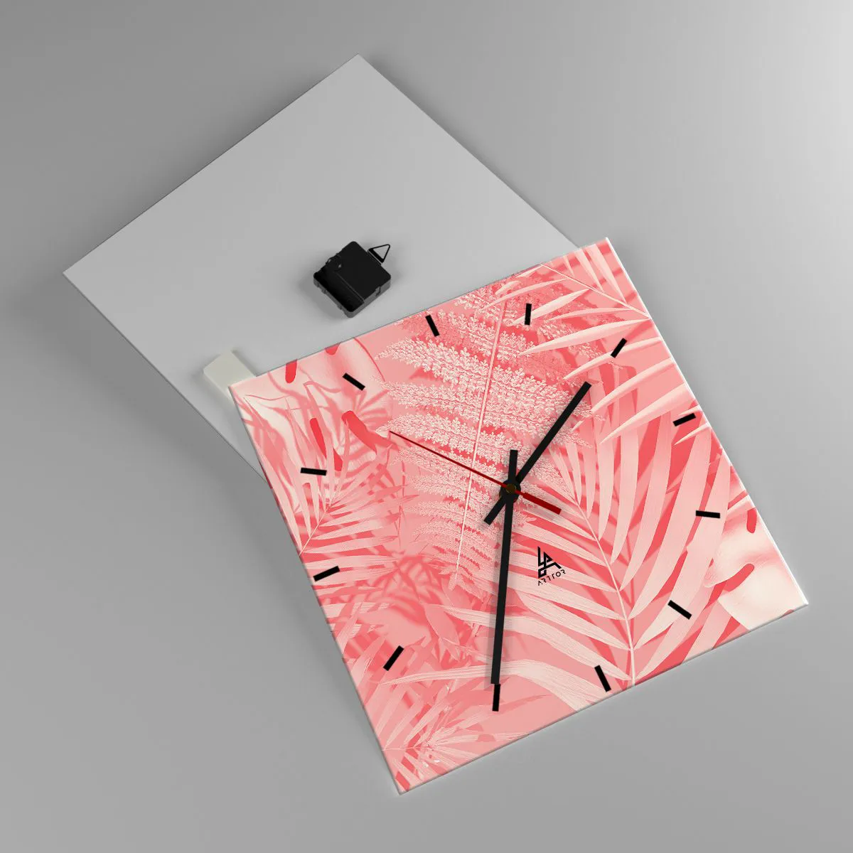 Ceas de perete - Ceas pe sticlă - Conceptul roz - 40x40 cm
