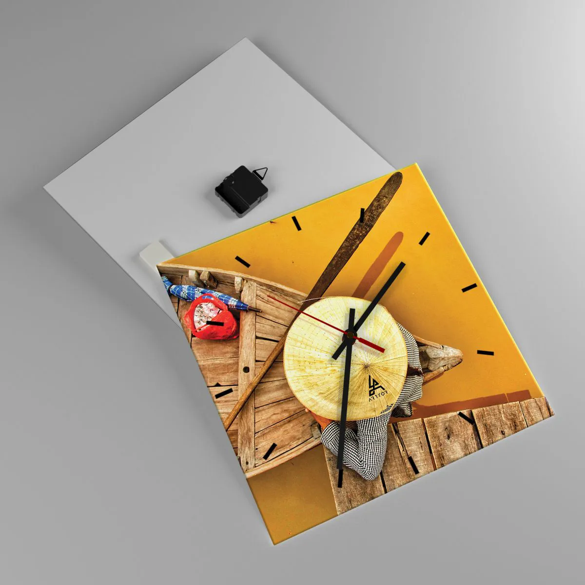 Ceas de perete - Ceas pe sticlă - Viața pe râul galben - 40x40 cm