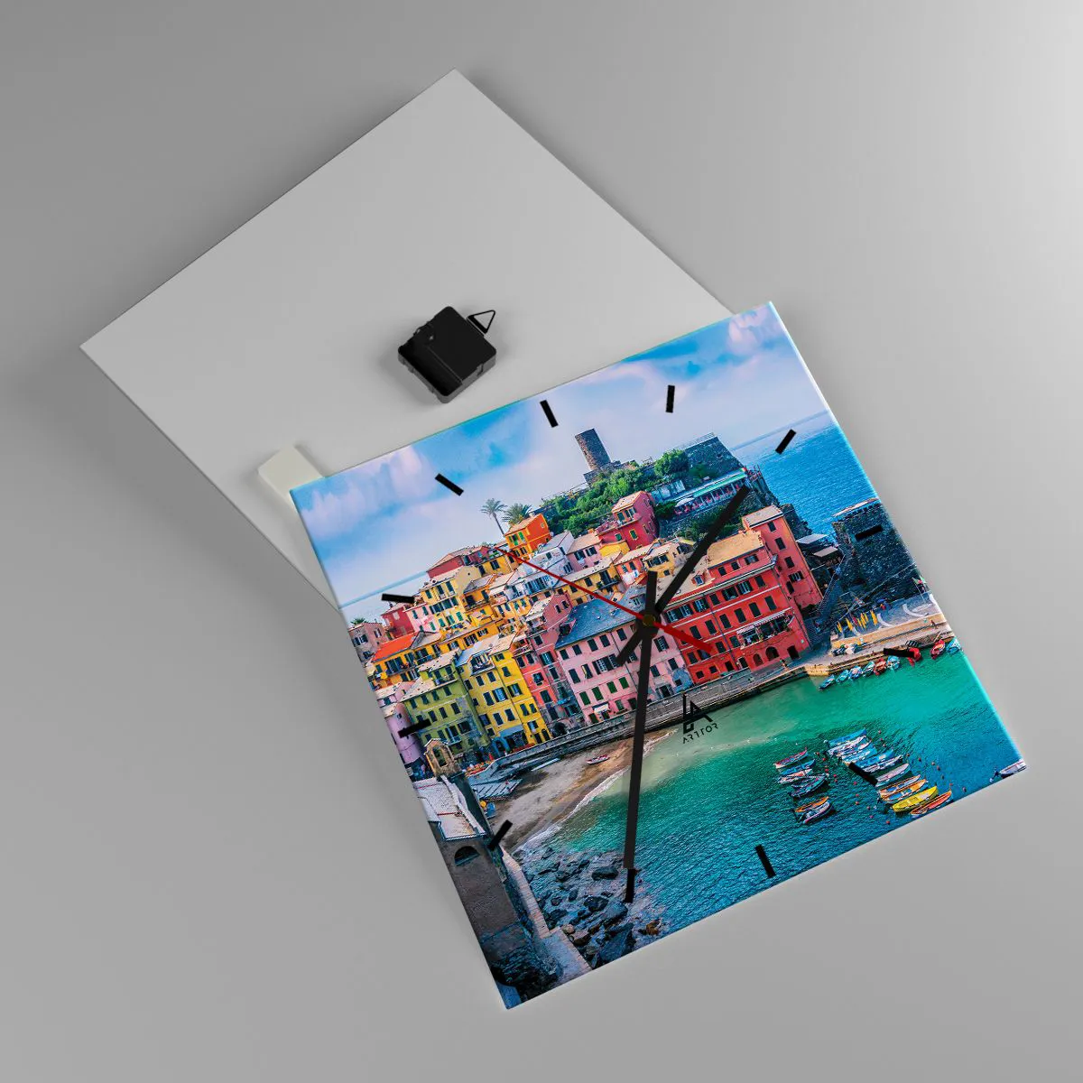 Wall clock - Clock on glass - Magical Mediterranean Town - 40x40 cm
