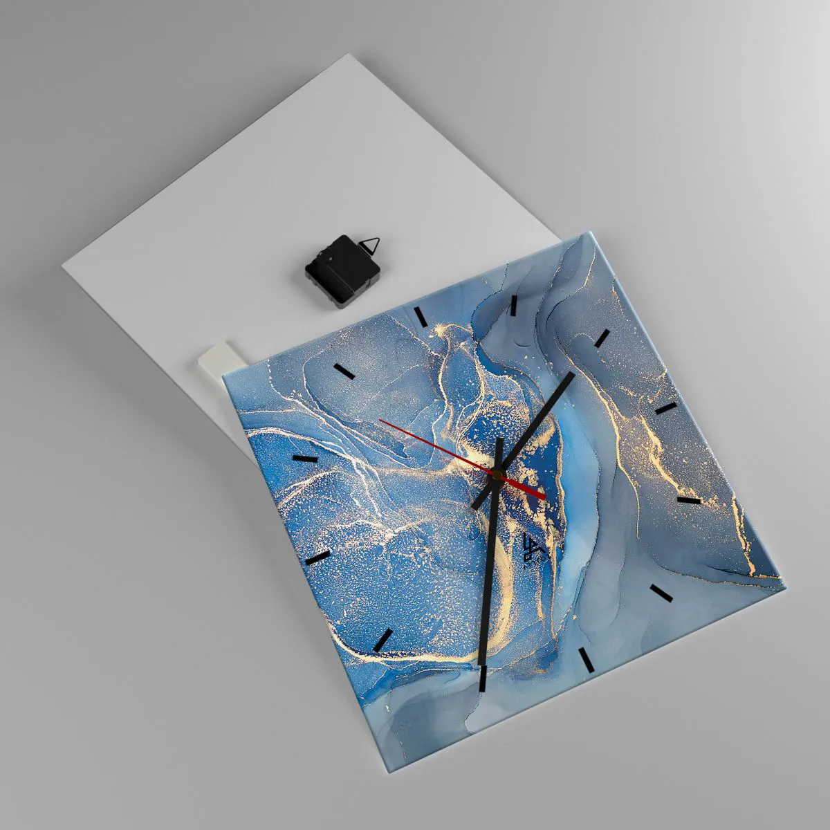 Relógio de parede - Relógio em vidro - Pó dourado - 40x40 cm