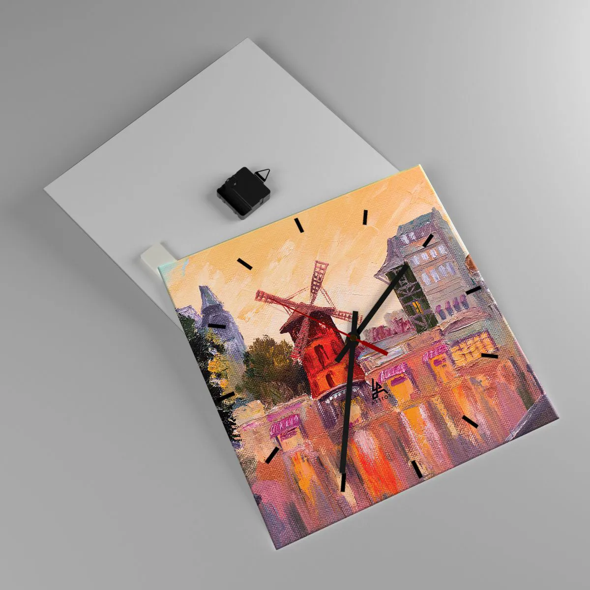 Wanduhr - Glasuhr - Pariser Ikonen – Moulin Rouge - 40x40 cm