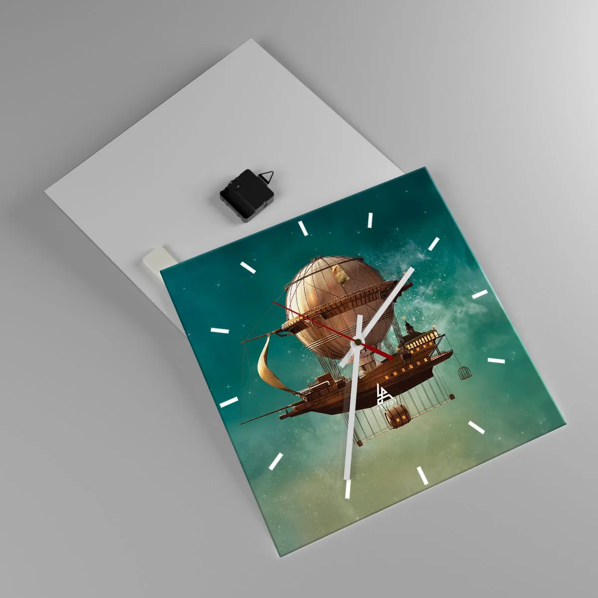 Ceas de perete - Ceas pe sticlă - Jules Verne vă transmite salutări - 40x40 cm