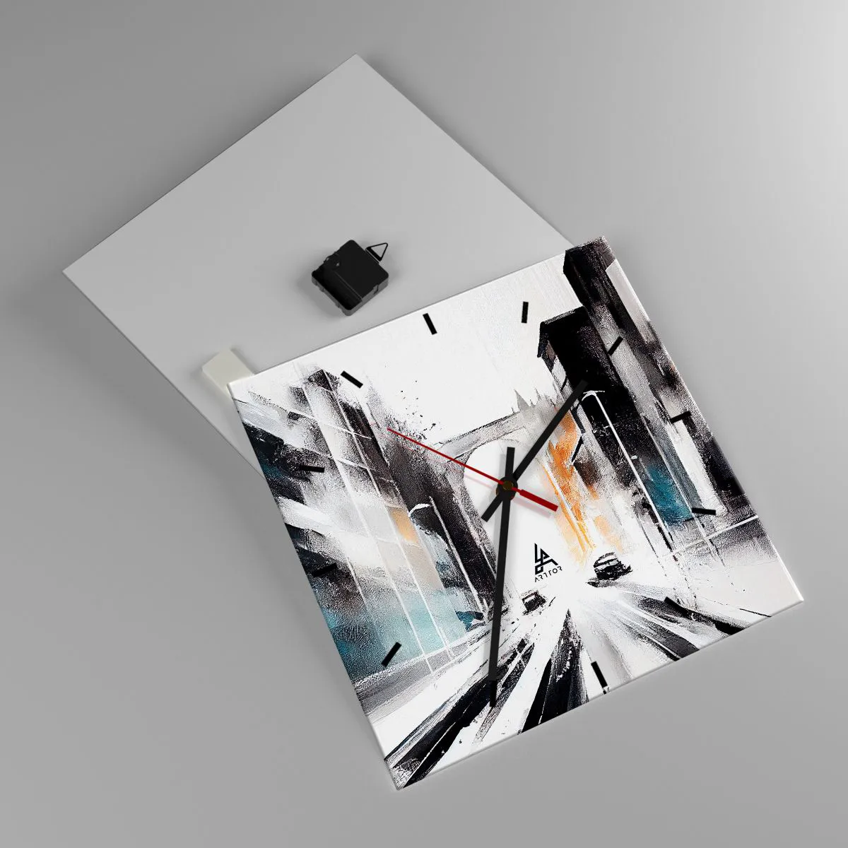 Wanduhr - Glasuhr - Stadtstudie: Architektur und Bewegung - 40x40 cm