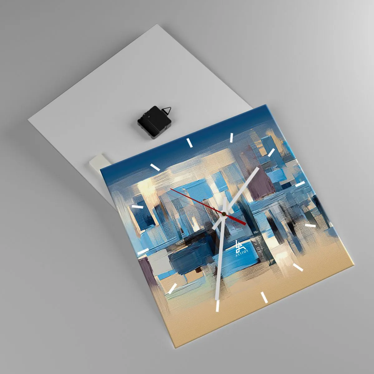 Wanduhr - Glasuhr - Blaue Konstruktion - 40x40 cm