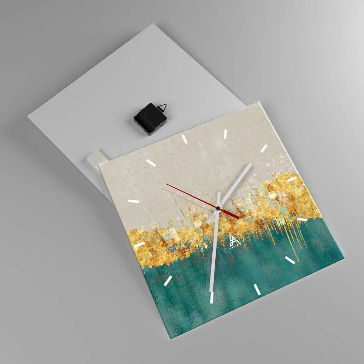 Wall clock - Clock on glass - Golden Border - 40x40 cm