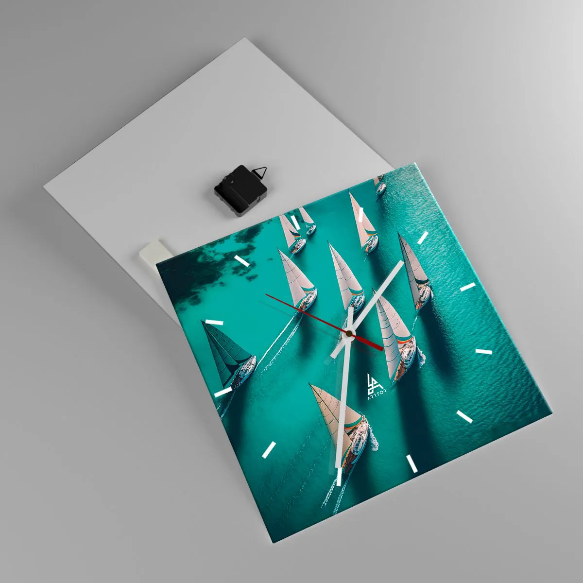 Ceas de perete - Ceas pe sticlă - Cursa cu vântul - 40x40 cm