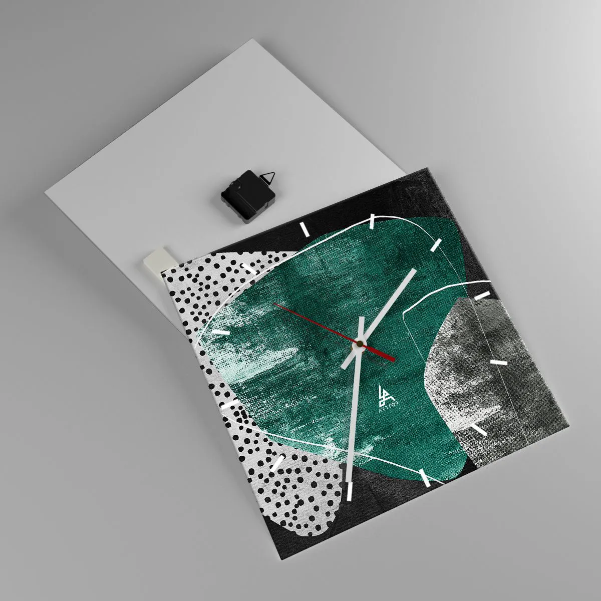 Wanduhr - Glasuhr - Bunte Abstraktion mit Blattgold - 40x40 cm