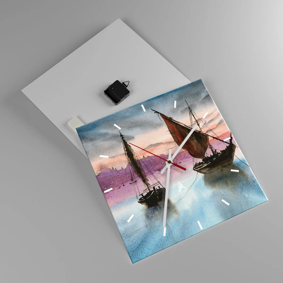 Ceas de perete - Ceas pe sticlă - O seară în port - 40x40 cm