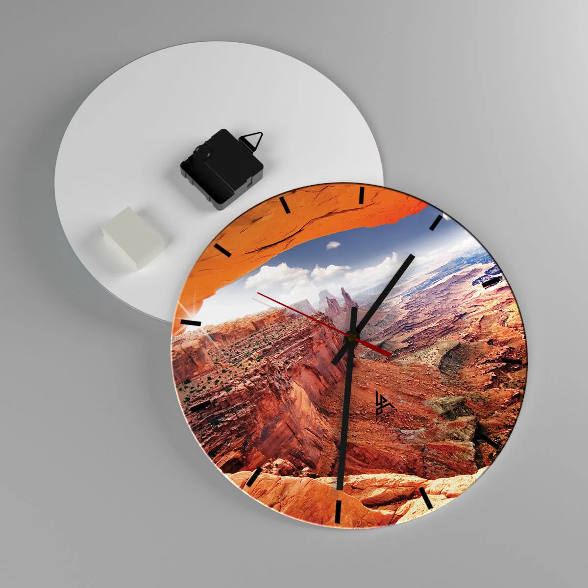 Ceas de perete - Ceas pe sticlă - Canion cu formațiune stâncoasă și cer albastru - 30x30cm - Sculptat de natura însăși - Decorațiune modernă pentru perete pentru living, bucătărie și dormitor ARTTOR