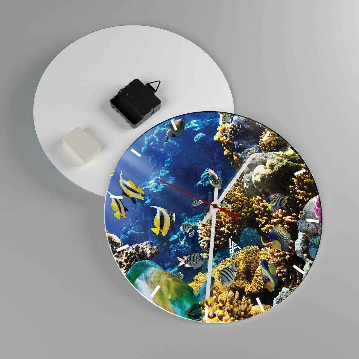 Relógio de parede - Relógio em vidro - Recife de coral com peixes tropicais no oceano azul - 30x30cm - Tráfego intenso no percurso de férias - Decoração de parede moderna para a sala de estar, cozinha e quarto ARTTOR