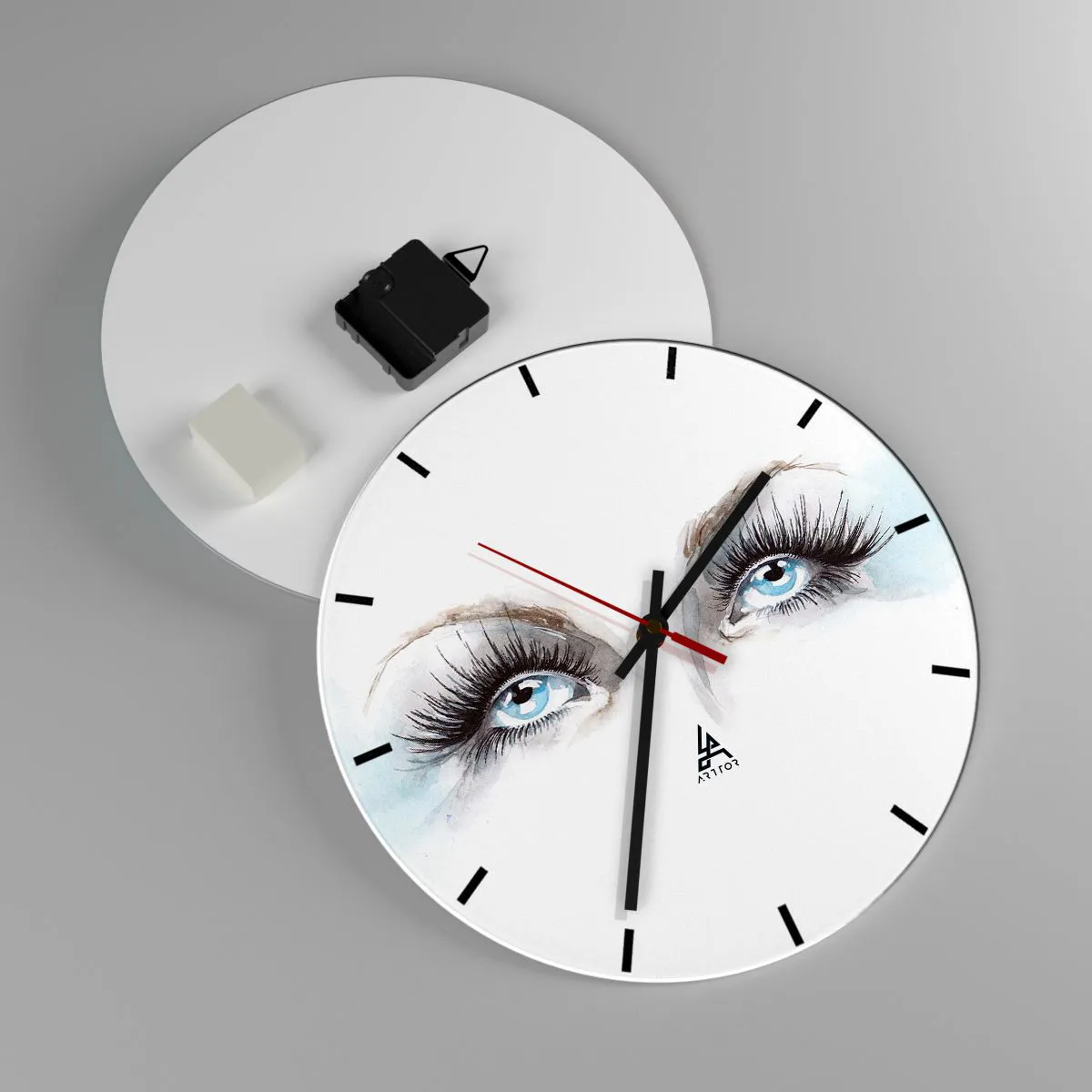 Horloge murale - Pendule murale - Yeux bleus avec de longs cils dans un style aquarelle artistique - 30x30cm - Yeux d'ange? - Décoration murale moderne pour le salon, la cuisine et la chambre ARTTOR