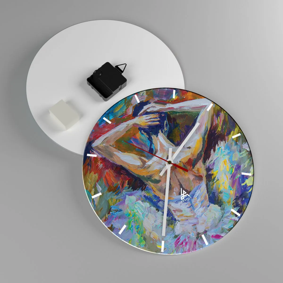 Wanduhr - Glasuhr - Ein abstraktes Bild einer Ballerina in dynamischen, bunten Farben. - 30x30cm - Es kann alles sein - Moderne Wanddekoration für Wohnzimmer, Küche und Schlafzimmer ARTTOR