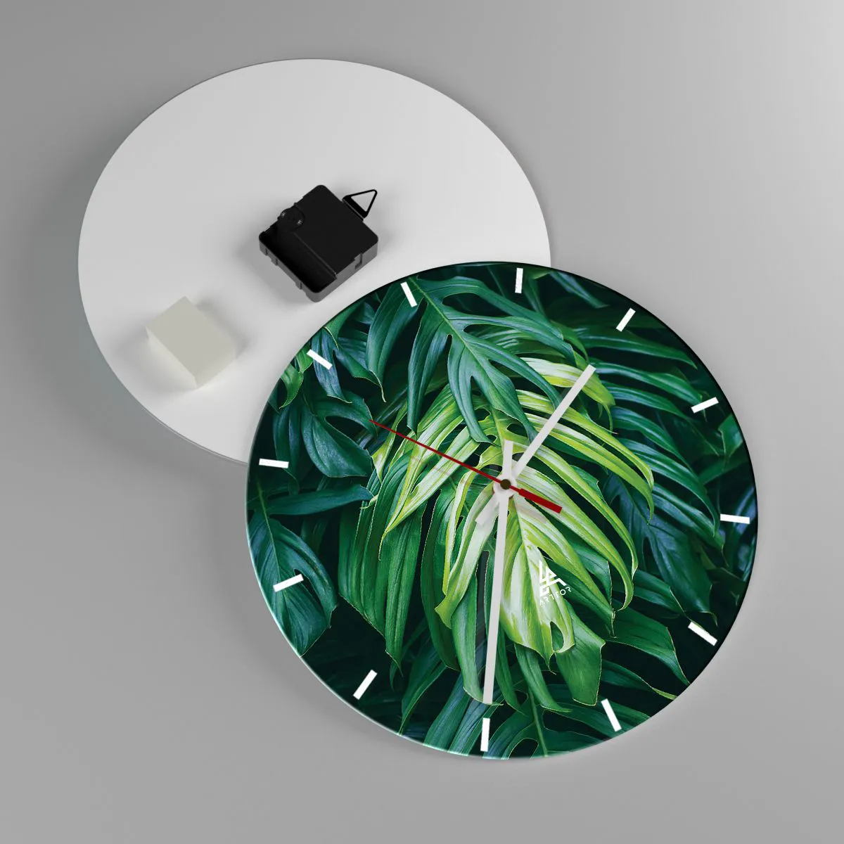 Horloge murale - Pendule murale - Feuilles vertes dans un cadre naturel - 30x30cm - Immergez-vous dans la fraîcheur - Décoration murale moderne pour le salon, la cuisine et la chambre ARTTOR