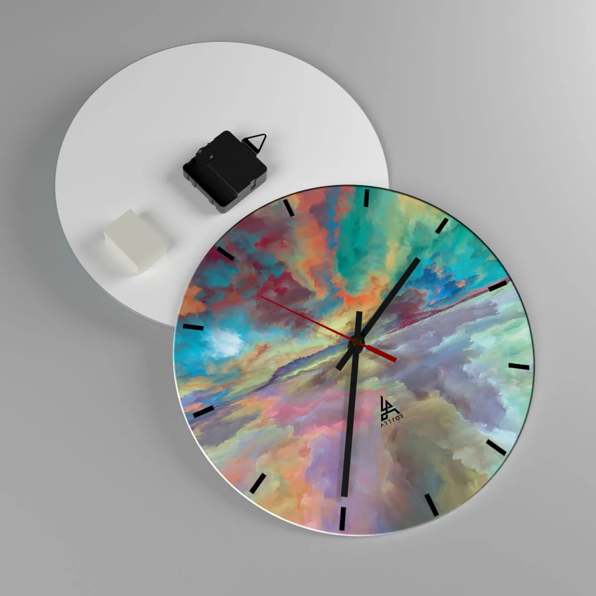 Orologio da parete - Orologio in Vetro - Un cielo colorato pieno di nuvole astratte sopra un orizzonte calmo - 30x30cm - Due cieli - Decorazione murale moderna per soggiorno, cucina e camera da letto ARTTOR