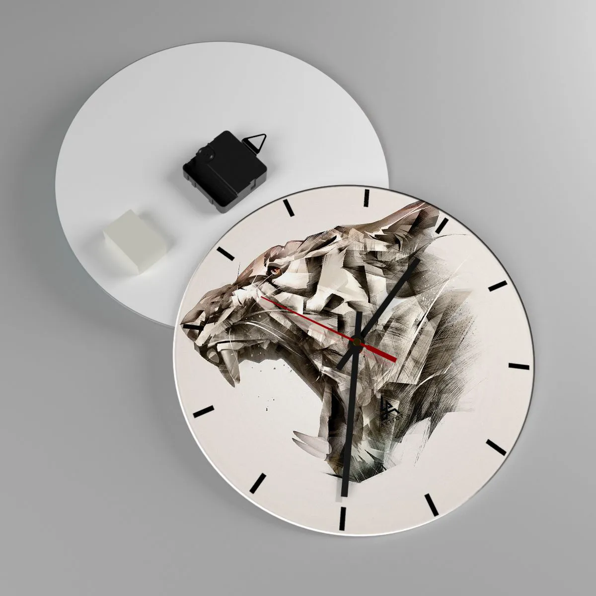 Väggklocka - Klocka på glas - Ett konstnärligt porträtt av ett djur i dynamisk form - 30x30cm - Nu vet du vem som styr - Modern väggdekoration för vardagsrum, kök och sovrum ARTTOR