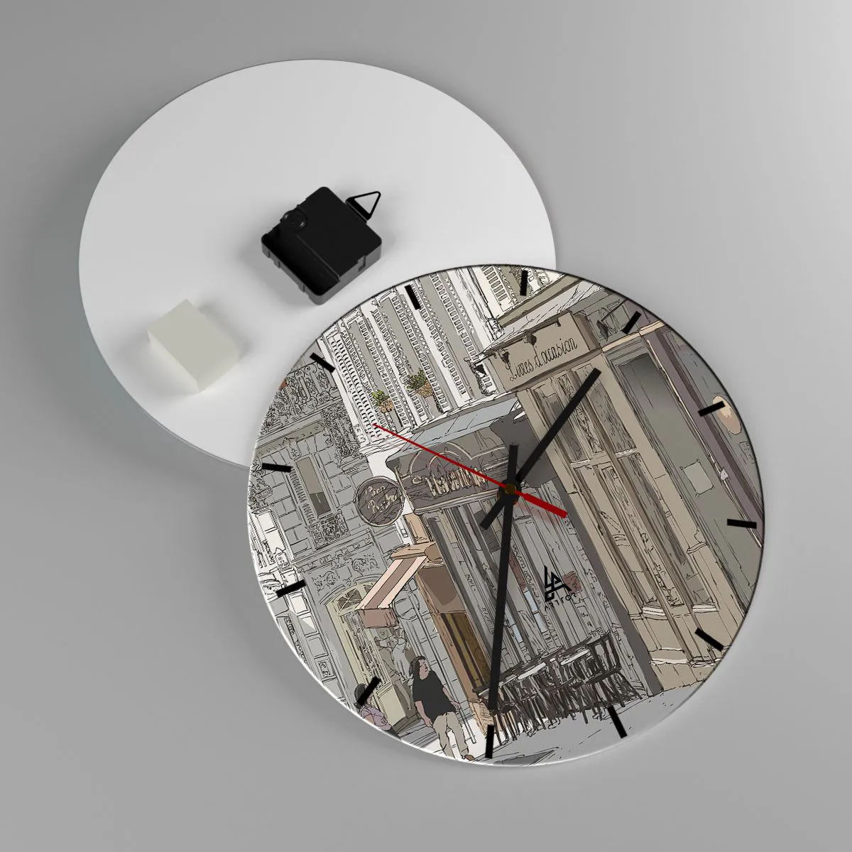 Zegar ścienny - Uliczka z kawiarnią w artystycznym stylu - 30x30cm - Miejskie radości - Nowoczesna dekoracja ścienna do salonu, kuchni i sypialni ARTTOR