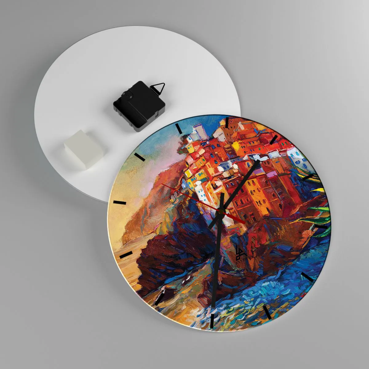 Nástenné hodiny - Malebná dedinka na skalnatom pobreží - 30x30cm - Taliansky nádych - Moderná nástenná dekorácia do obývacej izby, kuchyne a spálne ARTTOR