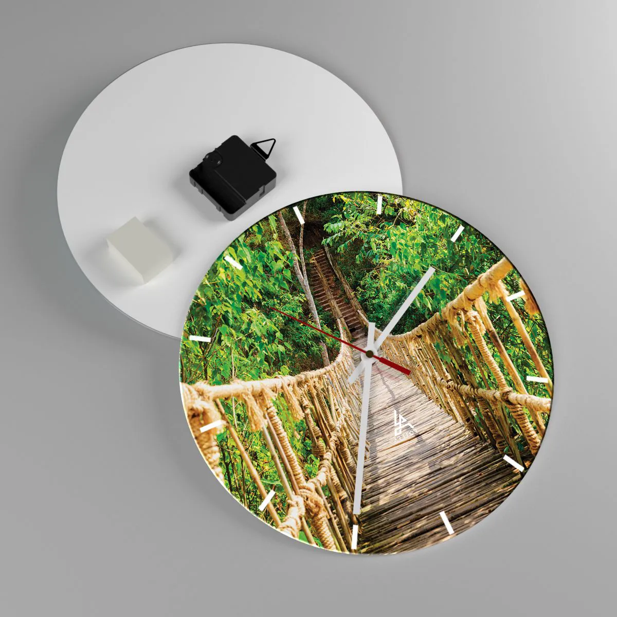 Horloge murale - Pendule murale - Un pont de corde en bois au milieu de la jungle verdoyante - 30x30cm - Suspendu dans la nature - Décoration murale moderne pour le salon, la cuisine et la chambre ARTTOR
