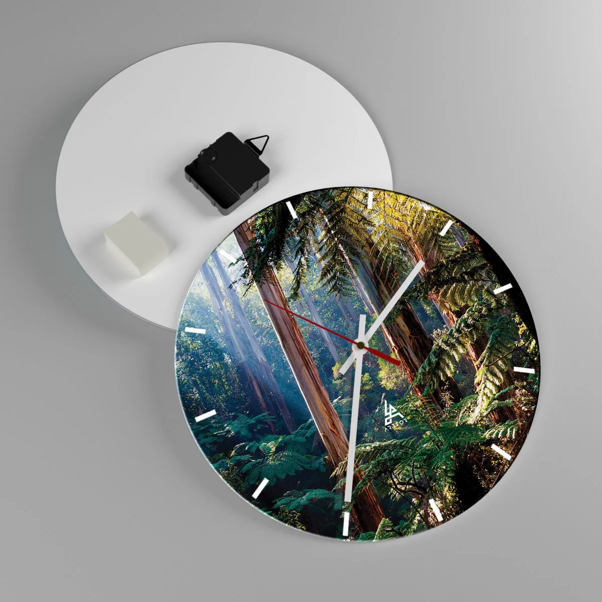 Reloj de pared - Reloj de vidrio - Selva tropical con árboles altos y helechos. - 30x30cm - Un cuento de hadas del bosque - Decoración de pared moderna para salón, cocina y dormitorio ARTTOR