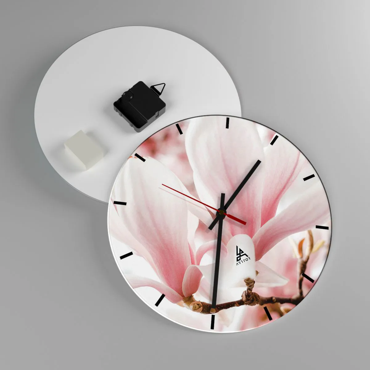 Nástenné hodiny - Jemné magnólie v odtieňoch ružovej a bielej - 30x30cm - Nesmiernosť nežnosti - Moderná nástenná dekorácia do obývacej izby, kuchyne a spálne ARTTOR
