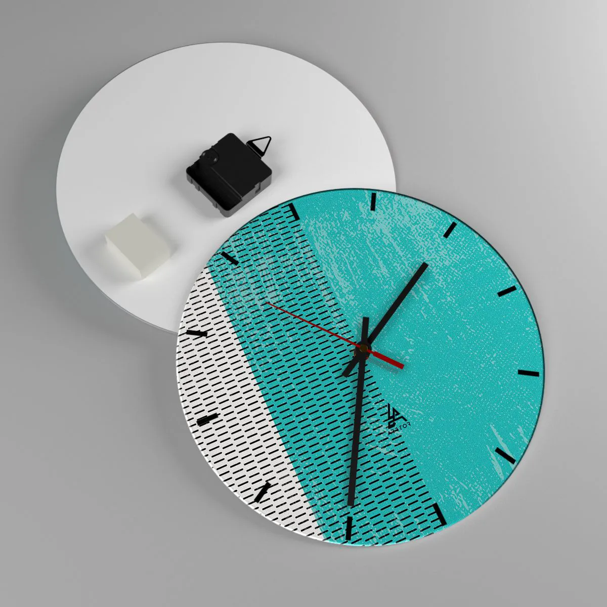 Reloj de pared - Reloj de vidrio - Gráficos en turquesa y negro con un patrón y textura rítmicos. - 30x30cm - Composición equilibrada - Decoración de pared moderna para salón, cocina y dormitorio ARTTOR