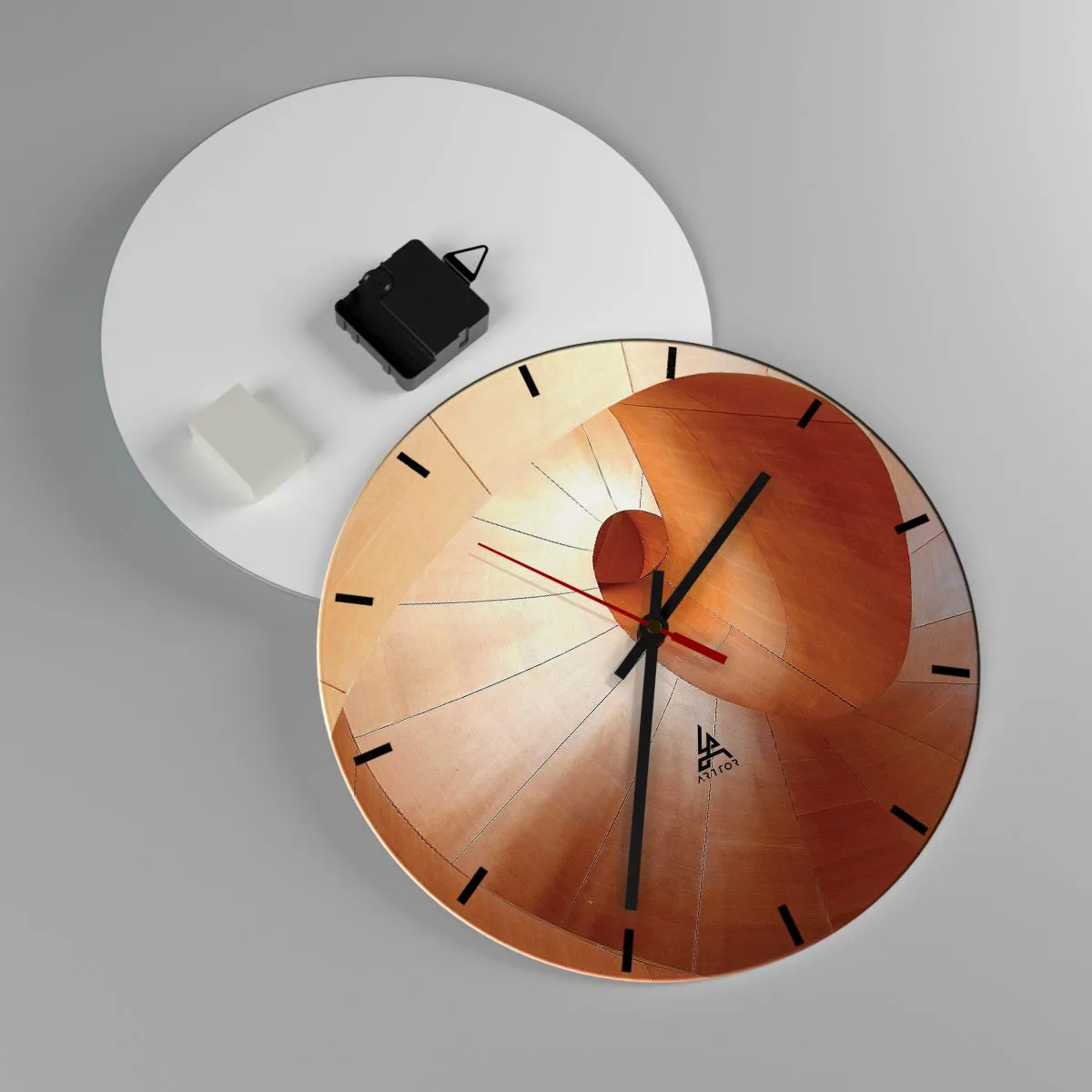 Orologio da parete - Orologio in Vetro - Scala a chiocciola in legno in stile organico - 30x30cm - Serpentina architettonica - Decorazione murale moderna per soggiorno, cucina e camera da letto ARTTOR