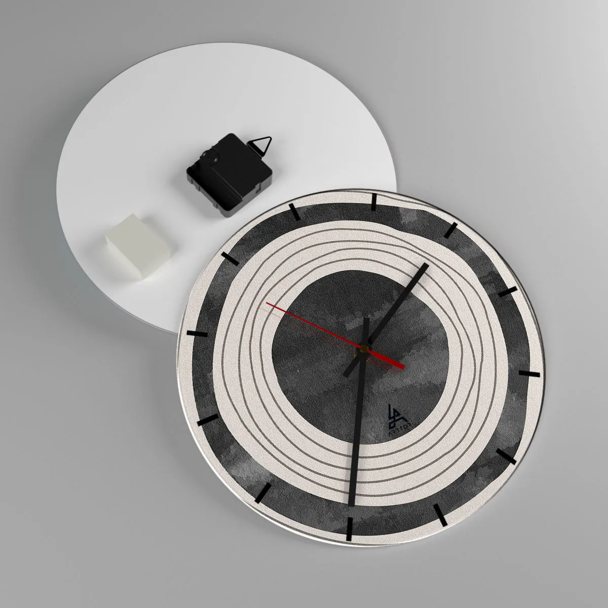 Nástenné hodiny - Sústredné kruhy v odtieňoch sivej a čiernej - 30x30cm - Presný zásah - Moderná nástenná dekorácia do obývacej izby, kuchyne a spálne ARTTOR